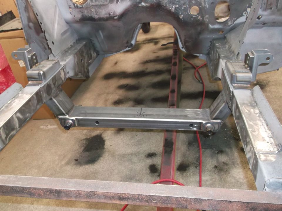 Car frame with custom crossmember installed