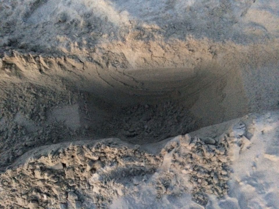 Tire tracks impressed into sand, showing the pattern of a tire tread