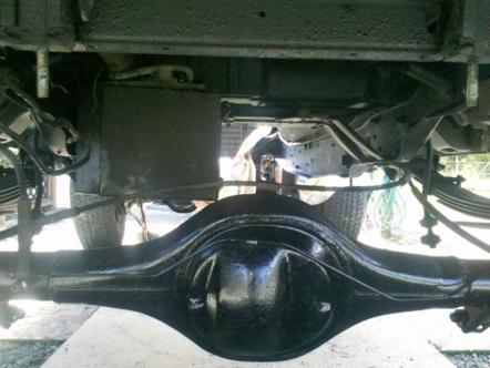 1982 Ford Bronco - Underside view of the rear axle and suspension system on a 1982 Ford Bronco.