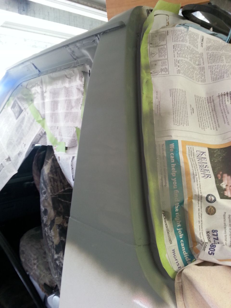 shot of the drivers side b-pillar after it was primed.