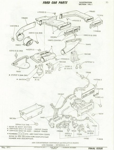1972 Ford Ranchero - This diagram details various air conditioning components and their part numbers for a 1972 Ford Torino.