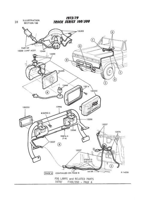 1979 Ford F-150 - This diagram illustrates the assembly of fog lamps and associated components for Ford trucks from 1973 to 1979.
