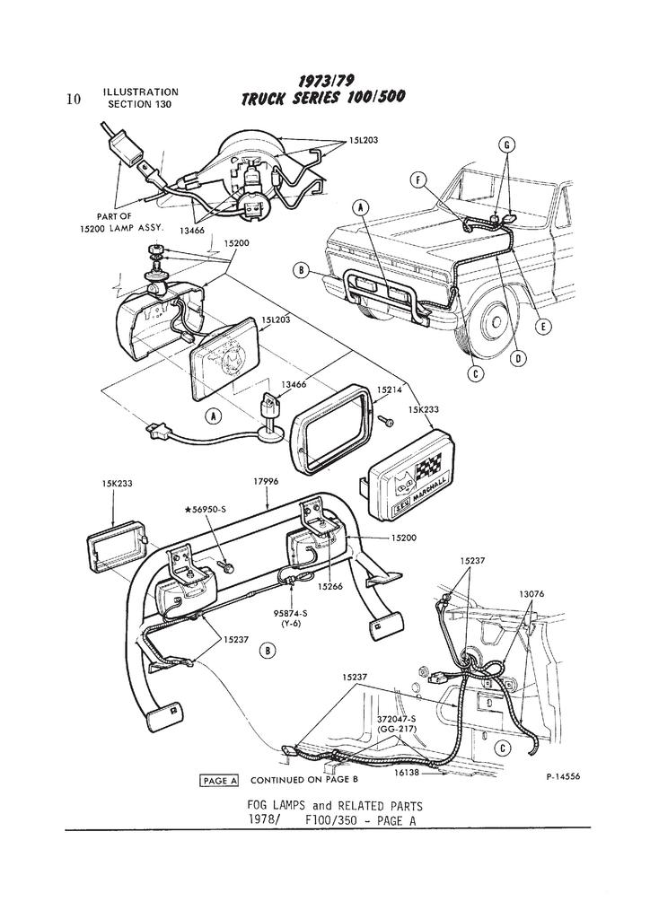 Ford 1973-79 Truck Series 100/500 fog lamp parts exploded illustration page A