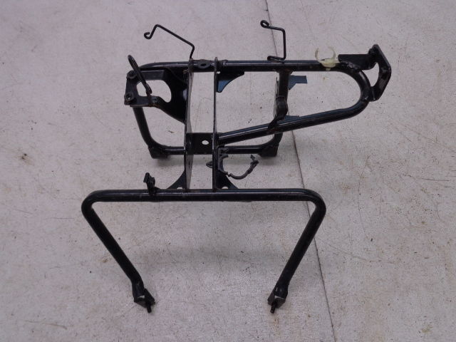 Black metal frame structure with mounting points and brackets