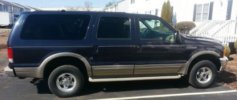 2001 Ford Excursion - Dark blue Ford Excursion with tan lower body trim is parked outdoors.