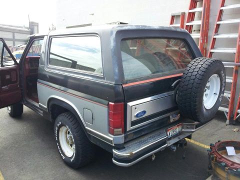 1986 Ford Bronco - This Ford Bronco, likely from the late 1980s, is parked outdoors with a spare tire on the rear.