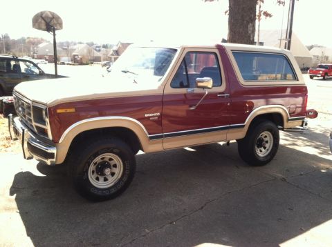 1986 Ford Bronco - This two-tone 1986 Ford Bronco is parked outdoors on a sunny day.