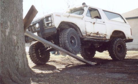 1980 Ford Bronco - Ramp testing, but the ramp fell off the tree. Bronco's are much heavier than Jeeps.