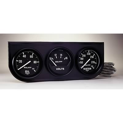 1964 Ford Ranchero - A black gauge cluster displays oil pressure, voltage, and water temperature readings.