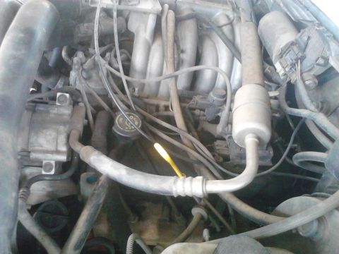 1990 Ford Bronco - Close-up view of an engine bay, showing various mechanical components and hoses.