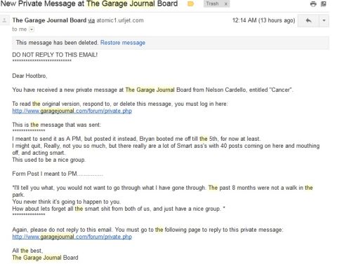 2000 Ford Crown Victoria - This is an email notification about a deleted private message on The Garage Journal Board.