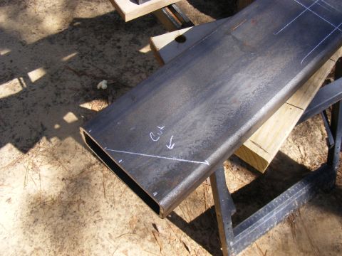 Metal beam marked for cutting
