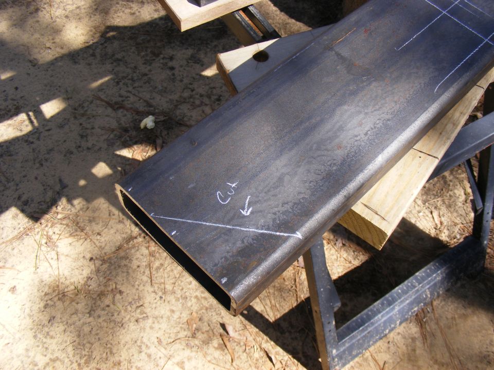 Metal beam marked for cutting