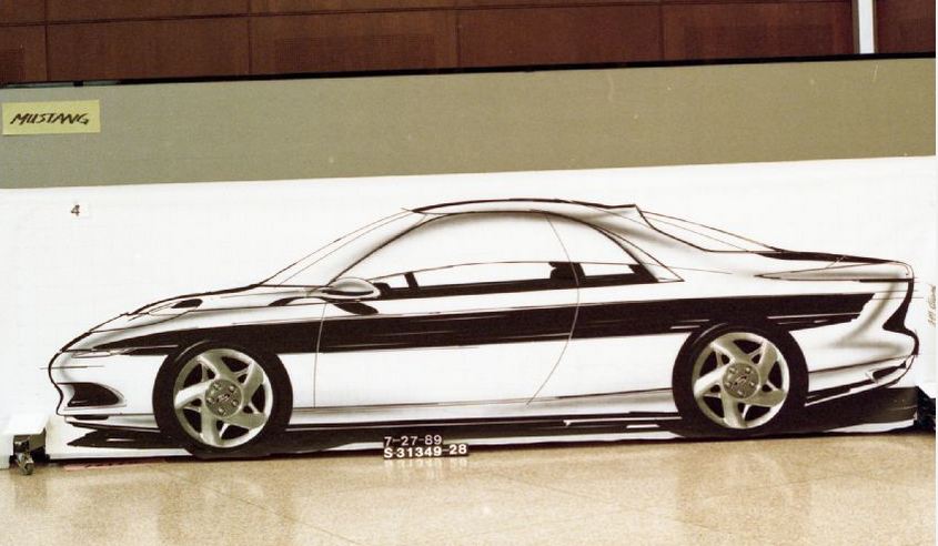 Drawing of a car with black stripes on a white body, side view