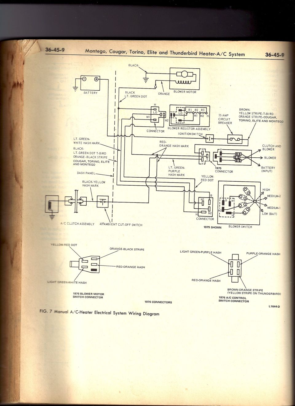 1975-76 Montego Cougar Torino Elite Thunderbird manual A/C-heater wiring diagram