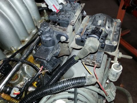 1989 Ford F-150 - Close-up view of engine components, including ignition coils and fuel injectors, with visible wiring.