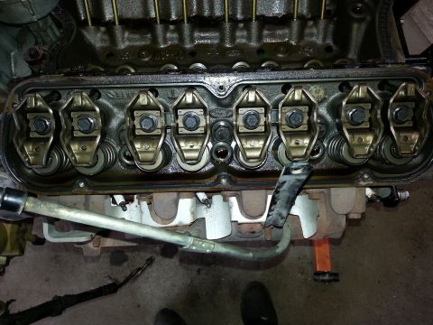1989 Ford F-150 - Close-up view of an engine's valve train components, showing the rocker arms and springs.
