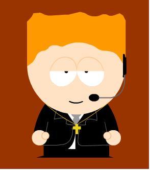 2000 Ford Taurus - Animated character with orange hair, wearing a suit and headset, with a cross necklace visible.