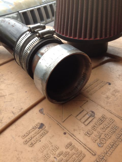 1981 Ford LTD - Made my own bell mouth adapters to bump the 2.5" air intake tubing up to the 3" required for the air filters. Just a 3" header reducer weld…