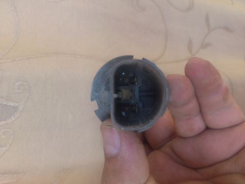 1998 Ford Crown Victoria - A person holds a headlight socket, showing the electrical connection points.