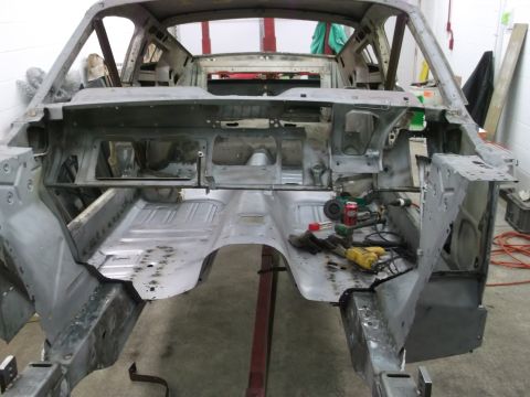 1967 Ford Mustang - Ford's original "Flo-Thru" ventilation system. Firewall removed after new floor is welded in then new cowl section will be installed.