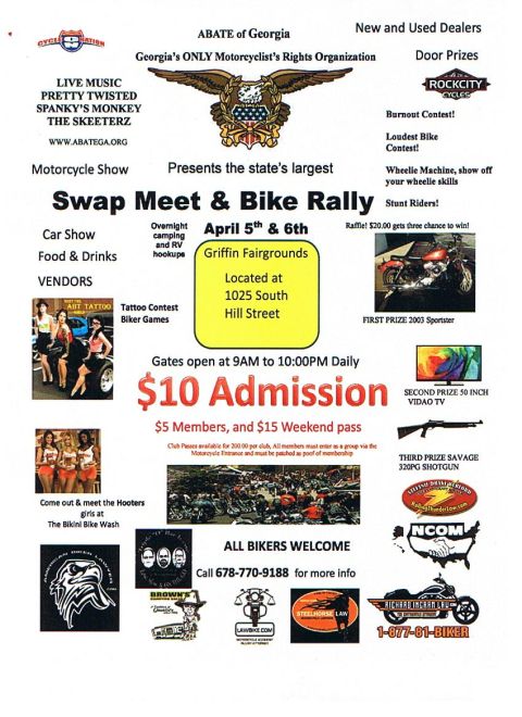 1998 Honda Shadow VT750C - This flyer advertises a motorcycle swap meet and bike rally, including car shows, food, vendors, and entertainment.