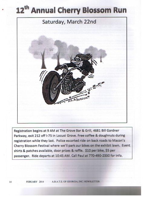 1998 Honda Shadow VT750C - This flyer advertises the 12th Annual Cherry Blossom Run event, including registration details and contact information.