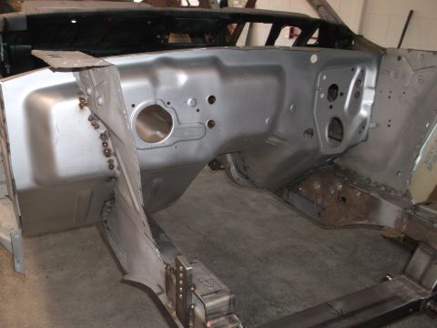 1967 Ford Mustang - Dynacorn 1 piece firewall welded in.
