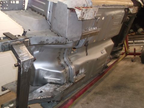 1967 Ford Mustang - Getting ready to take car off rotisserie & put on aluminum dolly for replacement of 1/4's, etc...