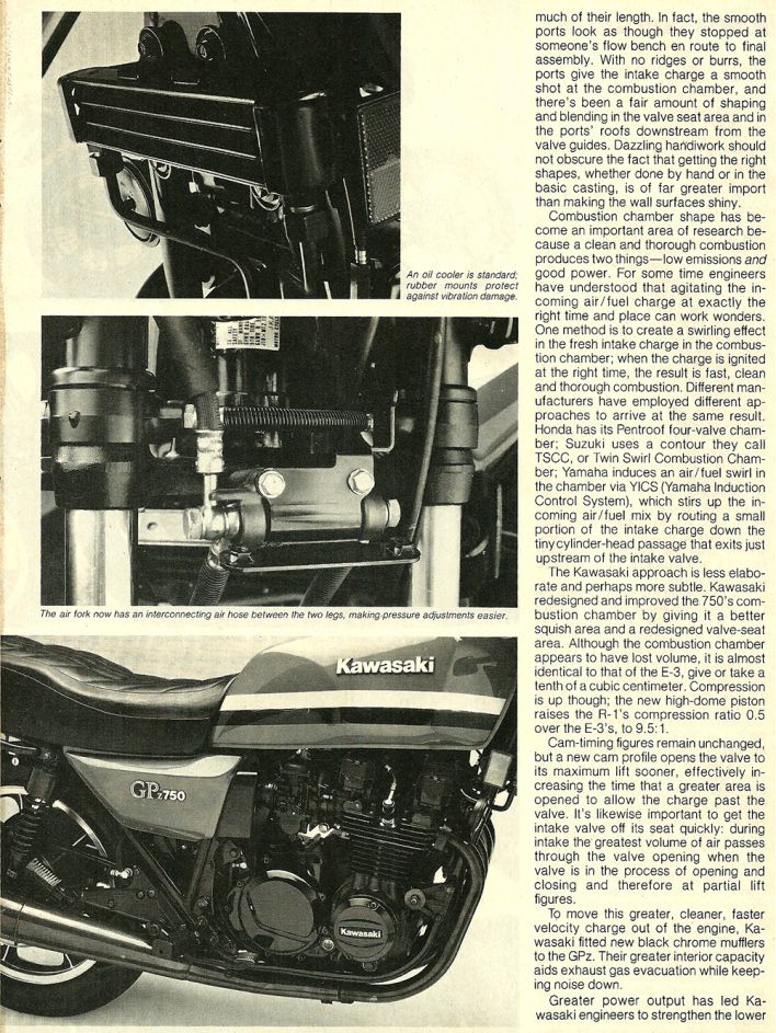 Kawasaki GP750 motorcycle side view, engine detail