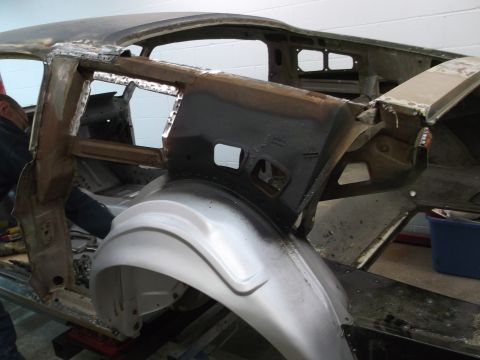 1967 Ford Mustang - This vehicle is in a state of repair, with visible metalwork and structural components.