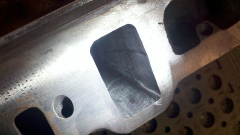 1989 Ford F-150 - This is a close-up view of a single engine cylinder head port.