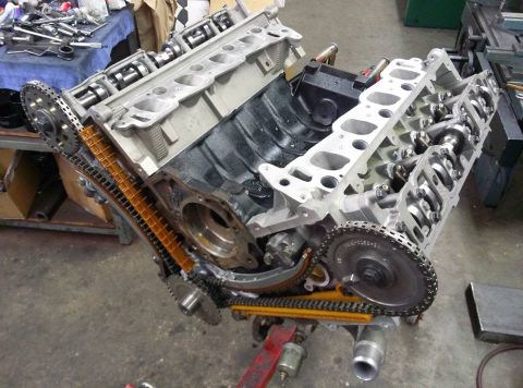 2004 Ford Crown Victoria - Close-up view of an engine's internal components, highlighting the timing chain and gears.