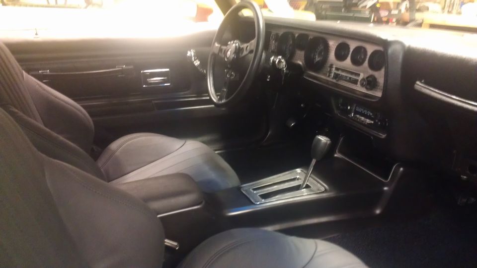 1972 Pontiac Trans Am interior with bucket seats and dashboard gauges