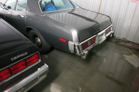 1991 Ford LTD Crown Victoria - A gray sedan is parked next to a black car, showing the rear of both vehicles.