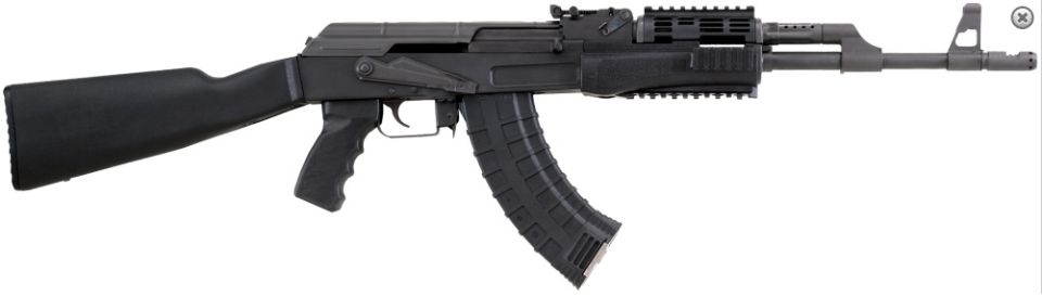AK-47 style rifle with black stock and magazine