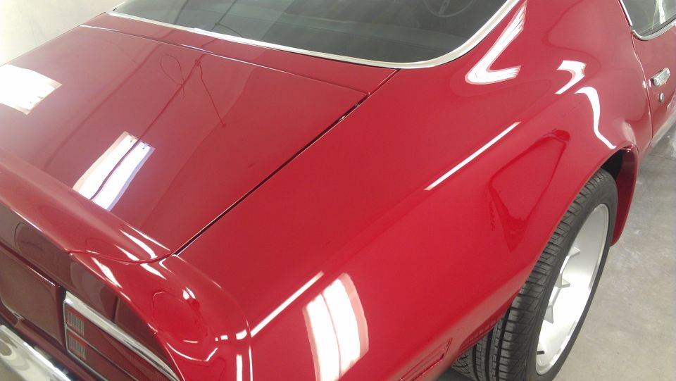 1972 Pontiac Trans Am rear quarter panel and trunk lid, red paint
