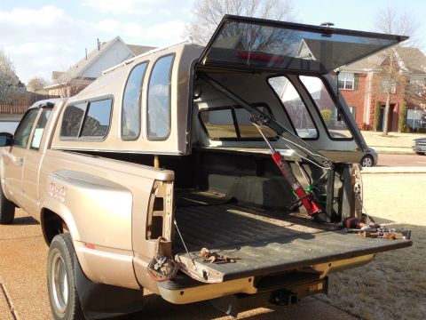 1997 Chevrolet Silverado 3500 - I had to add a small plywood pad, but the crane lifts the shell easily, and reaches very close to its balance point. GO TO THE NEXT SEVERAL…