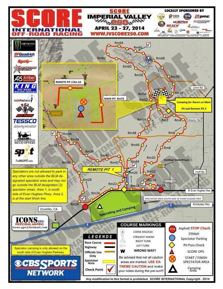 SCORE Imperial Valley 250 2014 off-road race course map poster with legend
