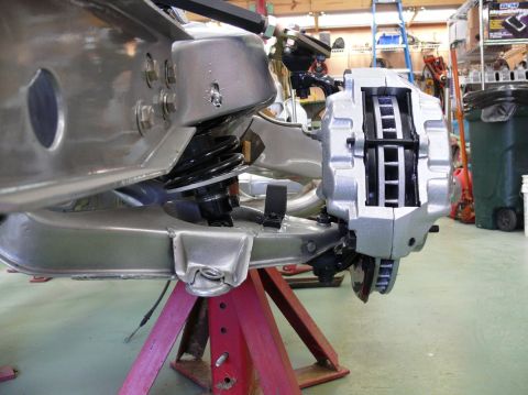 Front suspension and brake caliper on jack stands