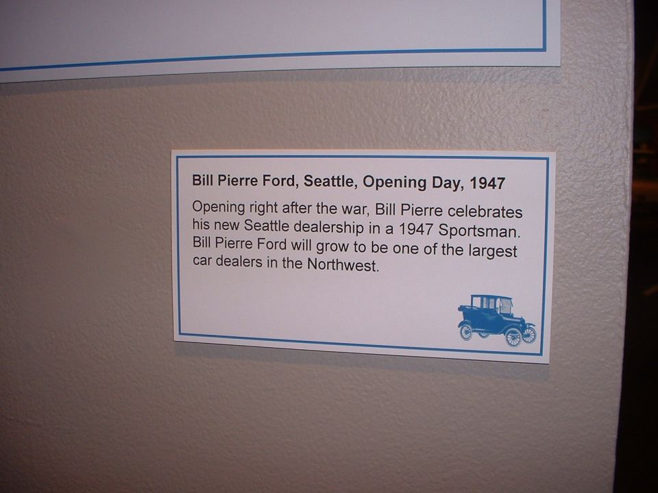 Document about Bill Pierre Ford, Seattle, opening in 1947 with a 1947 Sportsman