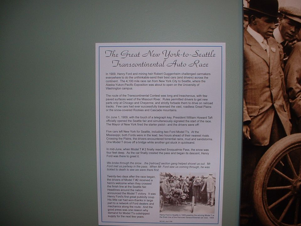 Document about the 1909 New York to Seattle auto race, with a photo of a Model T