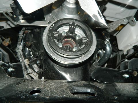 1979 Ford Bronco - Engine pulley and fan assembly detail.