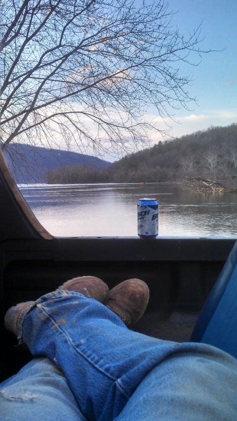 1979 Ford Bronco - Relaxing in the truck bed with a view of the river and a cold beer.
