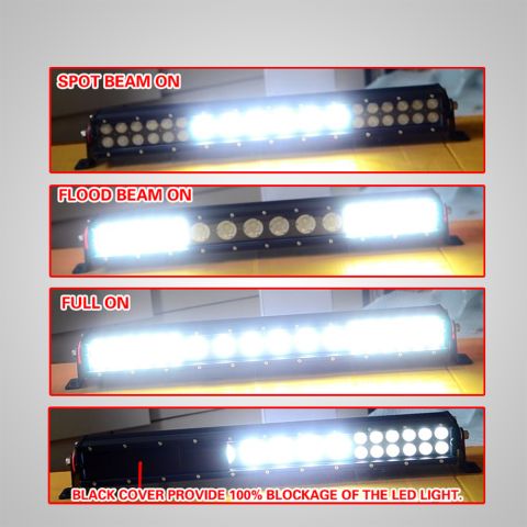 1982 Ford Bronco - This image displays an LED light bar in various illumination modes, including spot beam, flood beam, and full on, with a demonstration of i…
