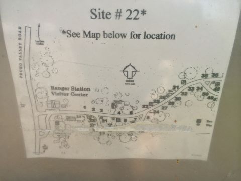 1996 Ford C-350 (Centurion Conversions) - This map shows campground site #22 and other numbered locations, with directions to the Ranger Station.