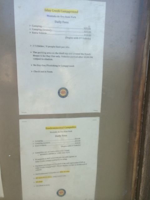 1996 Ford C-350 (Centurion Conversions) - Document details fees and regulations for Islay Creek Campground and Environmental Campsites.
