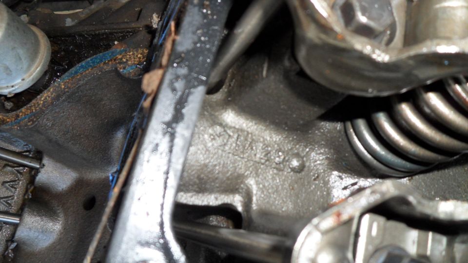 Close-up of engine casting with visible numbers