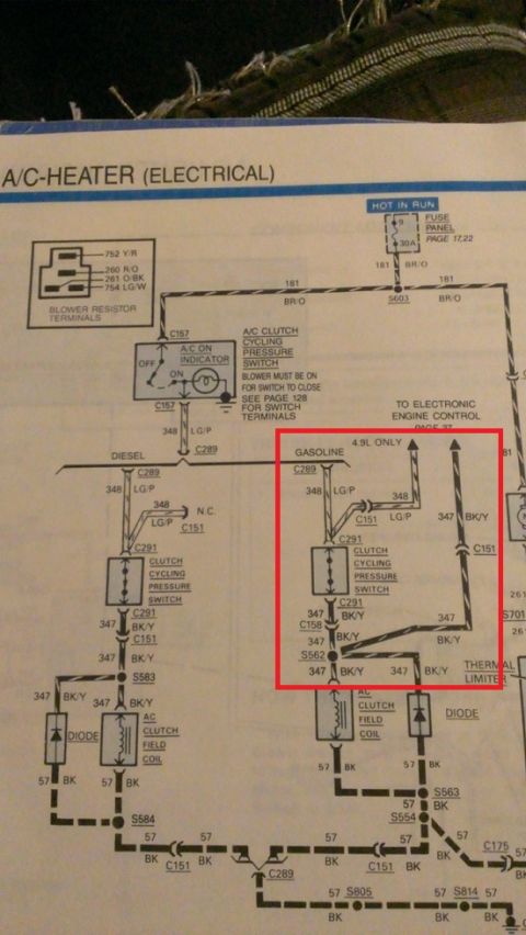 1988 Ford Bronco - This diagram shows the electrical components related to the A/C-Heater system, with a focus on the gasoline-powered engine's fuel system.