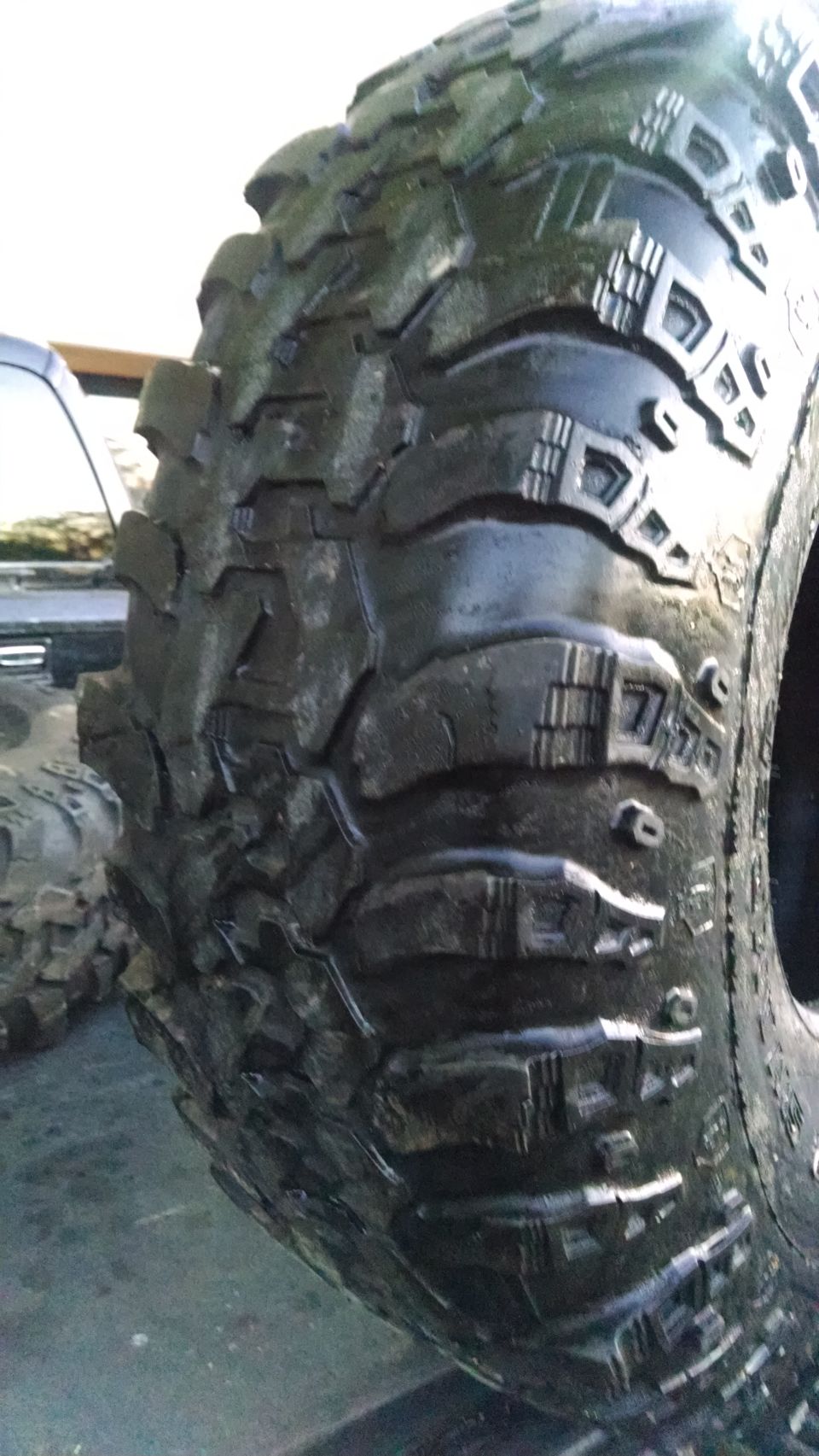 Close-up of aggressive off-road tire tread